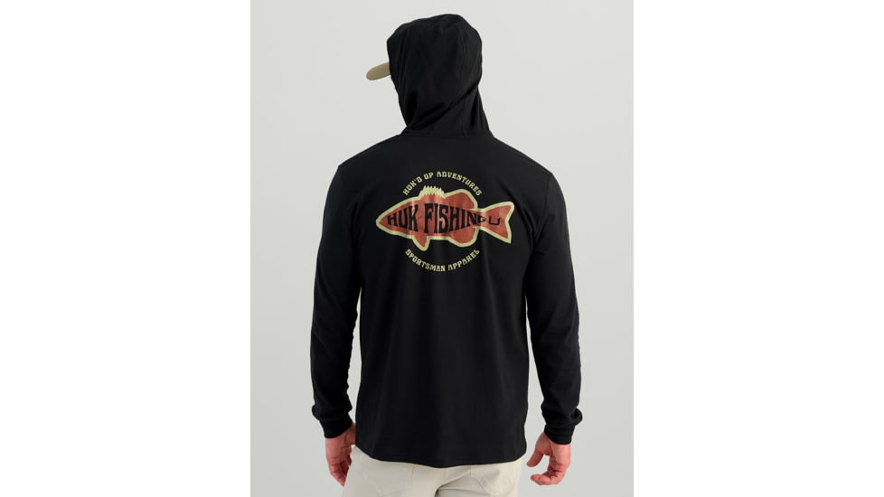 HUK Performance Fishing Huk Bass Apparel Hoodie Tee - Mens, Black, Medium, H1000580-001-M