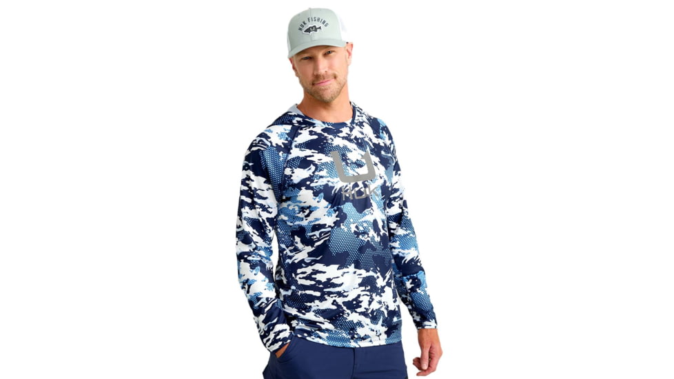 HUK Performance Fishing KC Print Icon Performance Crew - Mens, Marolina Blue, 2XL, H1200585-420-XXL