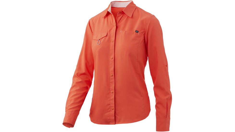 HUK Performance Fishing Salty LS Fishing Button Up Shirt - Womens, Coral, Medium, H6150002-630-M