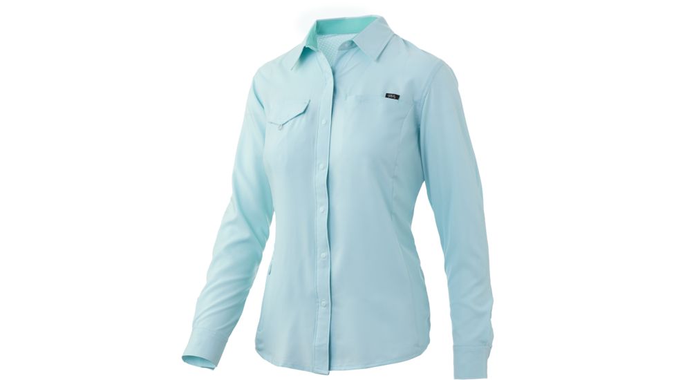 HUK Performance Fishing Salty LS Fishing Button Up Shirt - Womens, Seafoam, Extra Small, H6150002-350-XS