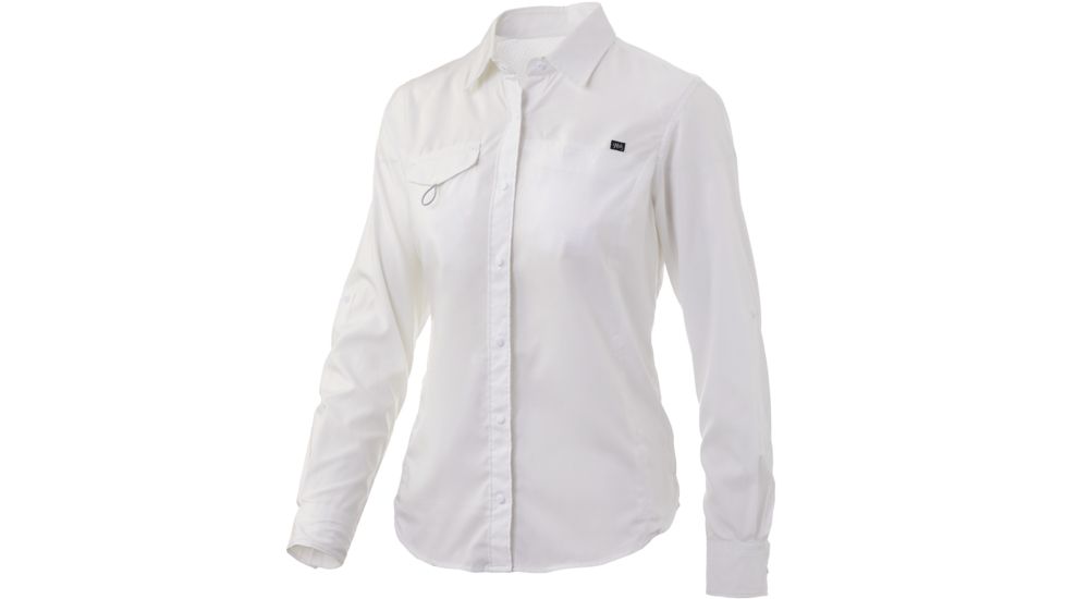 HUK Performance Fishing Salty LS Fishing Button Up Shirt - Womens, White, Extra Large, H6150002-100-XL