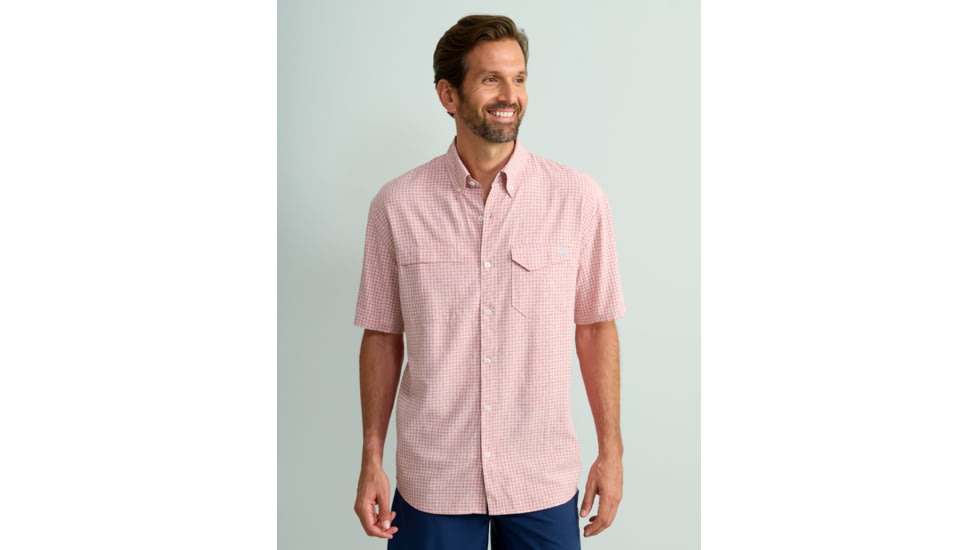 HUK Performance Fishing Tide Point Break Short Sleeve Minicheck Shirt - Mens, Scarlet Blaze, 3XL, H1500151-621-XXXL