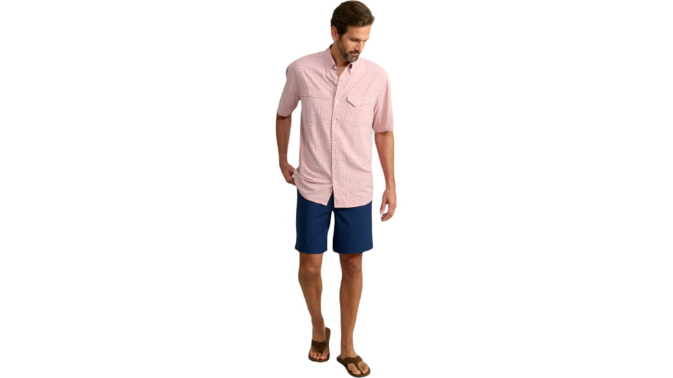 HUK Performance Fishing Tide Point Break Short Sleeve Minicheck Shirt - Mens, Scarlet Blaze, 3XL, H1500151-621-XXXL