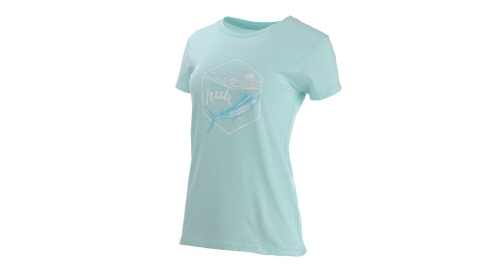HUK Performance Fishing W Sunrise Crew Tops, Short Sleeve - Womens, Sea Foam, Large, H6100021-350-L
