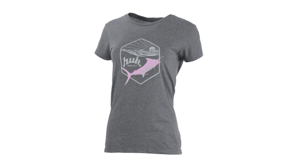HUK Performance Fishing W Sunrise Crew Tops, Short Sleeve - Womens, True Grey Heather, Large, H6100021-035-L