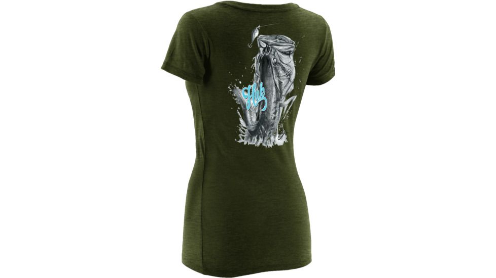 HUK Womens KScott Bass Tee, Heather Green H1000079HGNXS