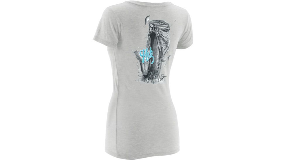 HUK Womens KScott Bass Tee, True Grey Heather H1000079TGHXS