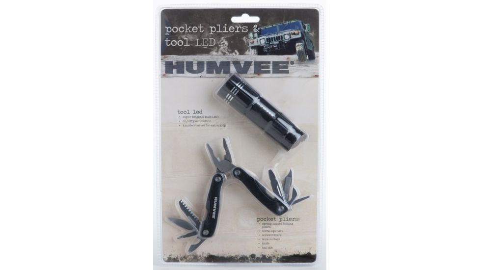 Humvee 9-Bulb LED Flashlight and Pocket Pliers Set, 2-Piece, Black HMV-KC-4BLK