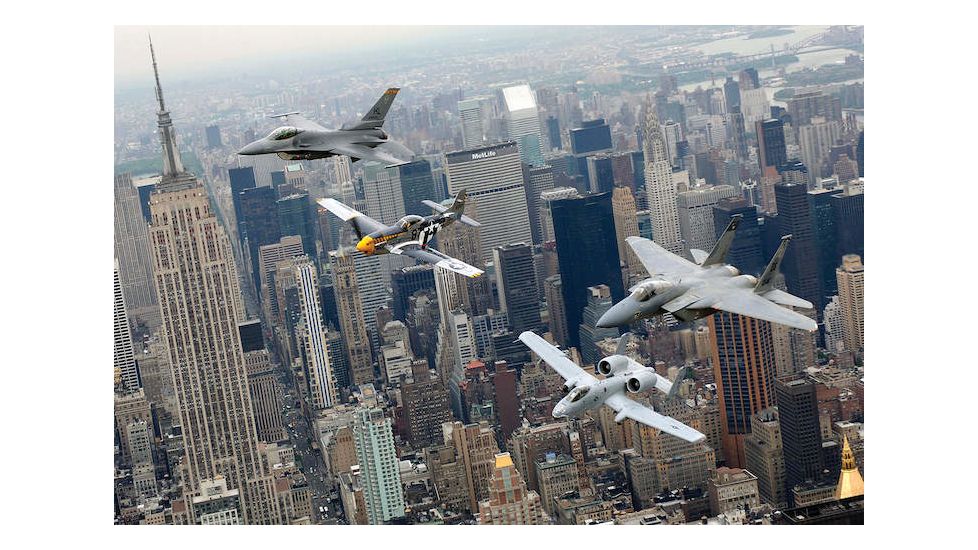iCanvas A P-51 Mustang, F-16 Fighting Falcon, F-15 Eagle, And A-10 T by Stocktrek Images Canvas Print, Multi, 18x12 TRK579-1PC3-18x12