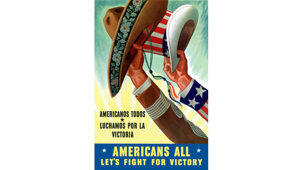 iCanvas Americanos Todos Luchamos Por La Victoria Vintage War Poster by Stocktrek Images Canvas Print, Multi, 18x12 TRK1-1PC3-18x12