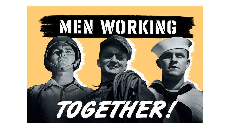 iCanvas Men Working Together! Wartime Poster by Stocktrek Images Canvas Print, Multi, 18x12 TRK26-1PC3-18x12