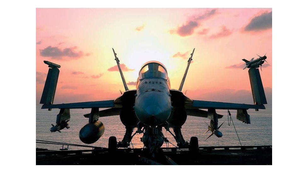 iCanvas The Sun Rises On An F/A-18 Hornet by Stocktrek Images Canvas Print, Multi, 18x12 TRK972-1PC3-18x12
