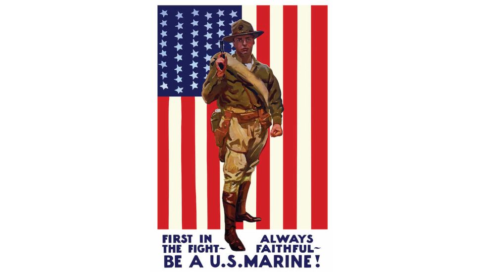 iCanvas Vintage WWI Poster Of A US Marine Holding His Sidearm by Stocktrek Images Canvas Print, Multi, 18x12 TRK79-1PC3-18x12