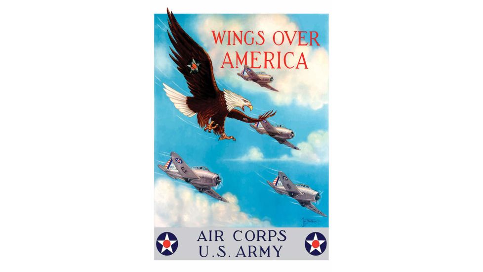 iCanvas WWII Poster Of A Bald Eagle Flying In The Sky With Fighter P by Stocktrek Images Canvas Print, Multi, 18x12, TRK148-1PC3-18x12