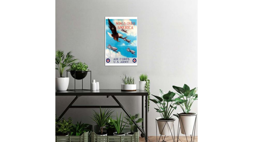 iCanvas WWII Poster Of A Bald Eagle Flying In The Sky With Fighter P by Stocktrek Images Canvas Print, Multi, 18x12, TRK148-1PC3-18x12