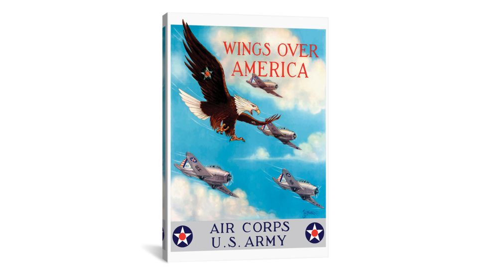 iCanvas WWII Poster Of A Bald Eagle Flying In The Sky With Fighter P by Stocktrek Images Canvas Print, Multi, 18x12, TRK148-1PC3-18x12
