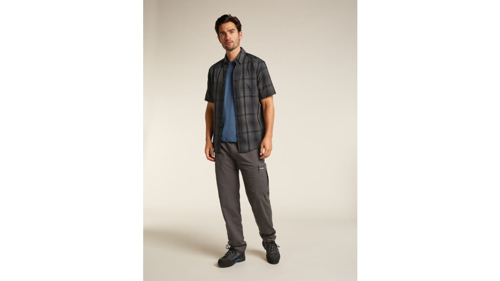 Icebreaker Merino 125 Cool-Lite Steveston SS Shirt Plaid - Mens, Obsidian/Black, Small, IB0A579W0GDS