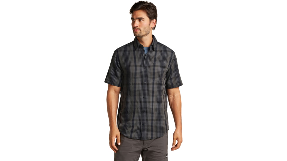 Icebreaker Merino 125 Cool-Lite Steveston SS Shirt Plaid - Mens, Obsidian/Black, Small, IB0A579W0GDS