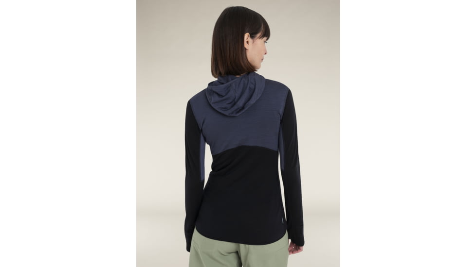 Icebreaker Merino Blend 200 RealFleece Descender LS Zip Hoodie - Womens, Graphite/Black/CB, Small, IBBA56YNA63S