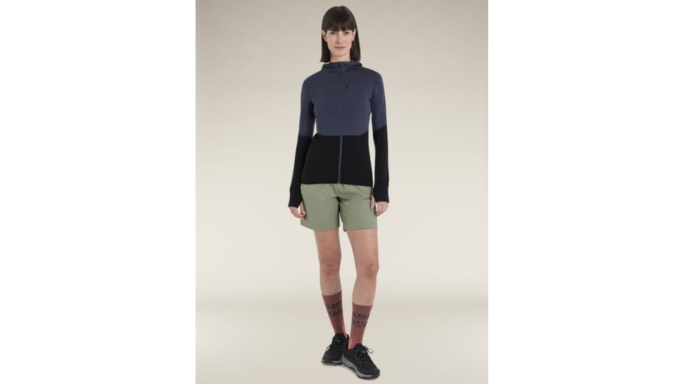 Icebreaker Merino Blend 200 RealFleece Descender LS Zip Hoodie - Womens, Graphite/Black/CB, Small, IBBA56YNA63S