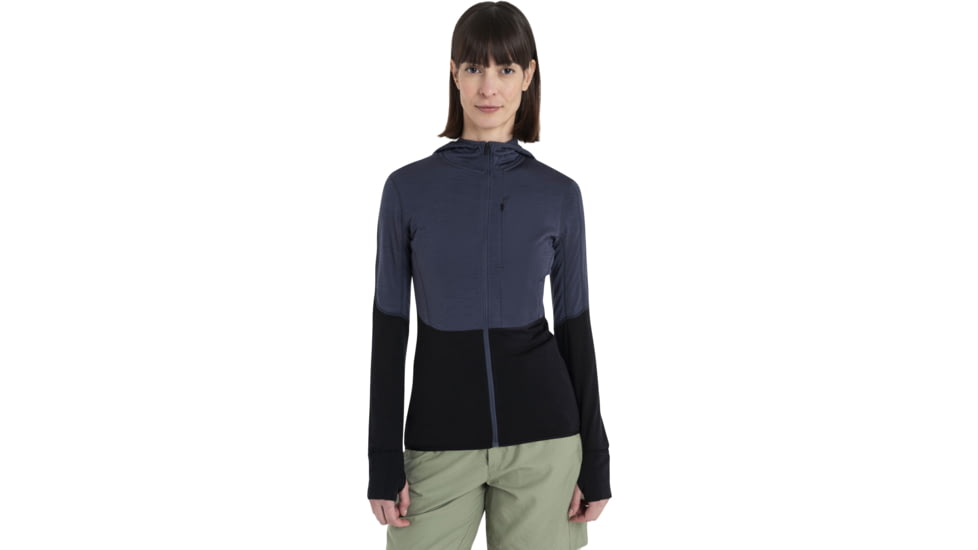 Icebreaker Merino Blend 200 RealFleece Descender LS Zip Hoodie - Womens, Graphite/Black/CB, Small, IBBA56YNA63S