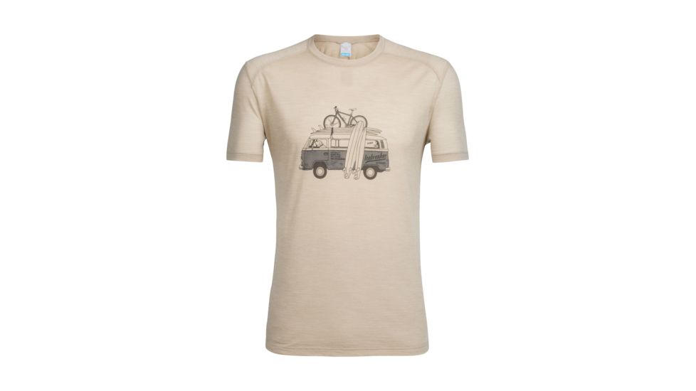 Icebreaker Sphere Short Sleeve Crewe Van Surf Life, Straw Hthr, L, 104175201L
