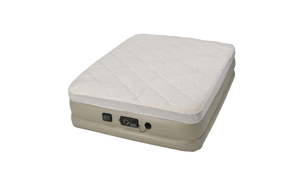 Insta-bed Raised 18 in Queen Pillow Top Air Mattress with NeverFlat Pump, Beige, Queen, 840018G