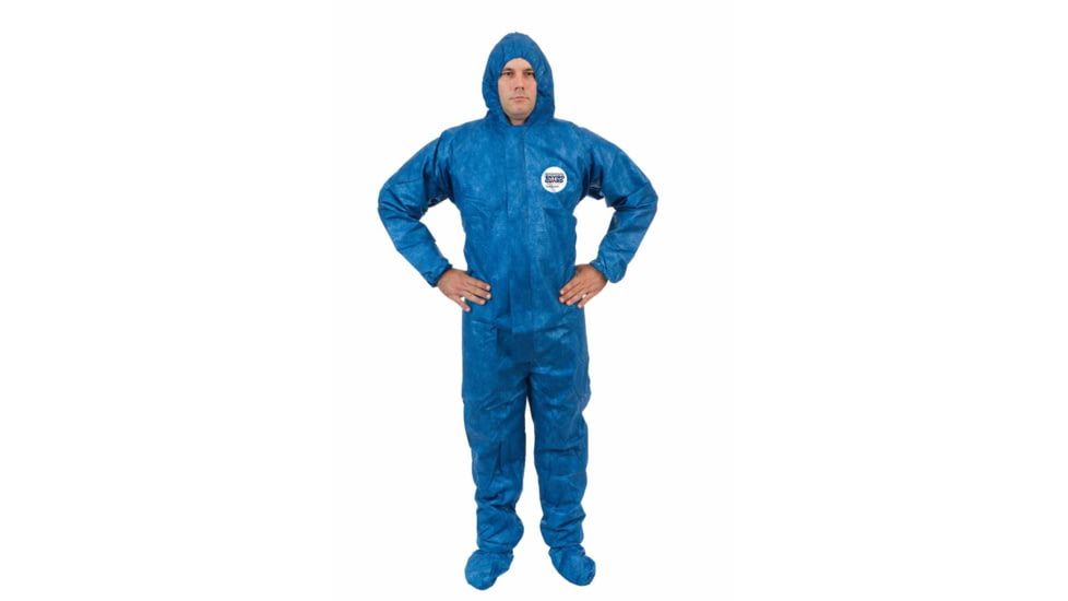 International Enviroguard ViroGuard 2404 Coverall w/Hood, Boot, Elastic Wrist and Back, Blue, L, Case 25, 2404-L