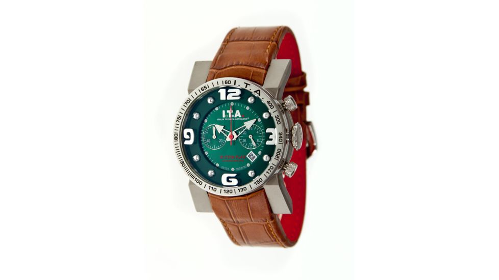 Ita 00.05.03 B Compax Mens Watch, Green Face, Brown Band