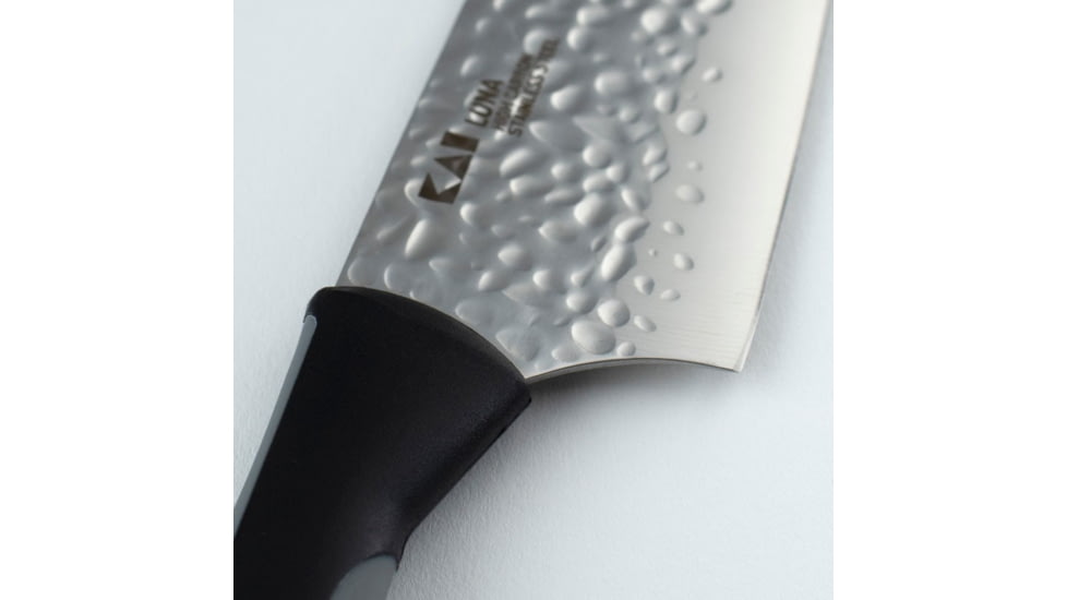 Kershaw Luna Chef's Knife Kitchen Knife, 8in, Hammered Finish 1.4116 Stainless, Drop Point Blade, Black/Gray Rubberized Synthetic Handle, AB7066