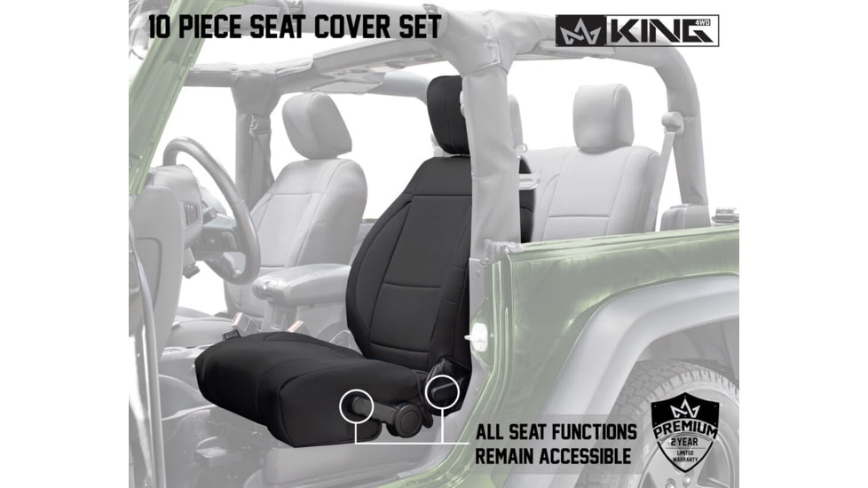 King 4WD Seat Covers, Jeep Wrangler JK 2 Door 2008 - 2012, Neoprene, Black/Black, 11010301