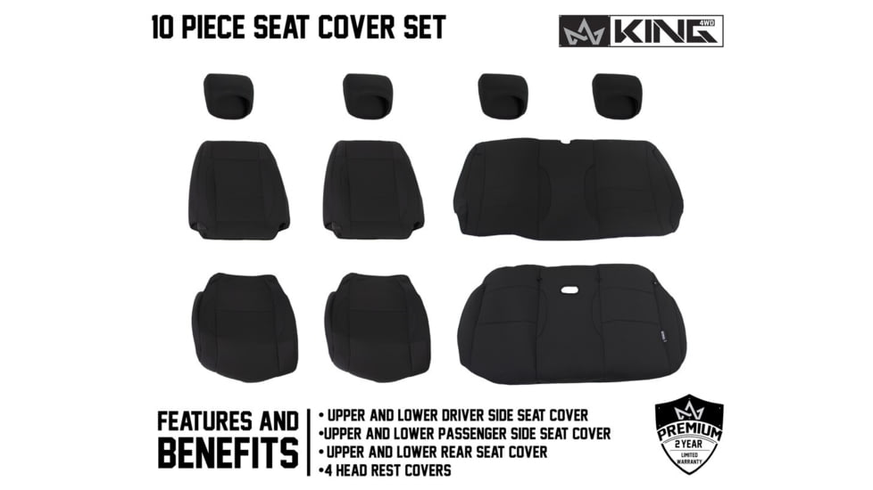 King 4WD Seat Covers, Jeep Wrangler JK 2 Door 2008 - 2012, Neoprene, Black/Black, 11010301