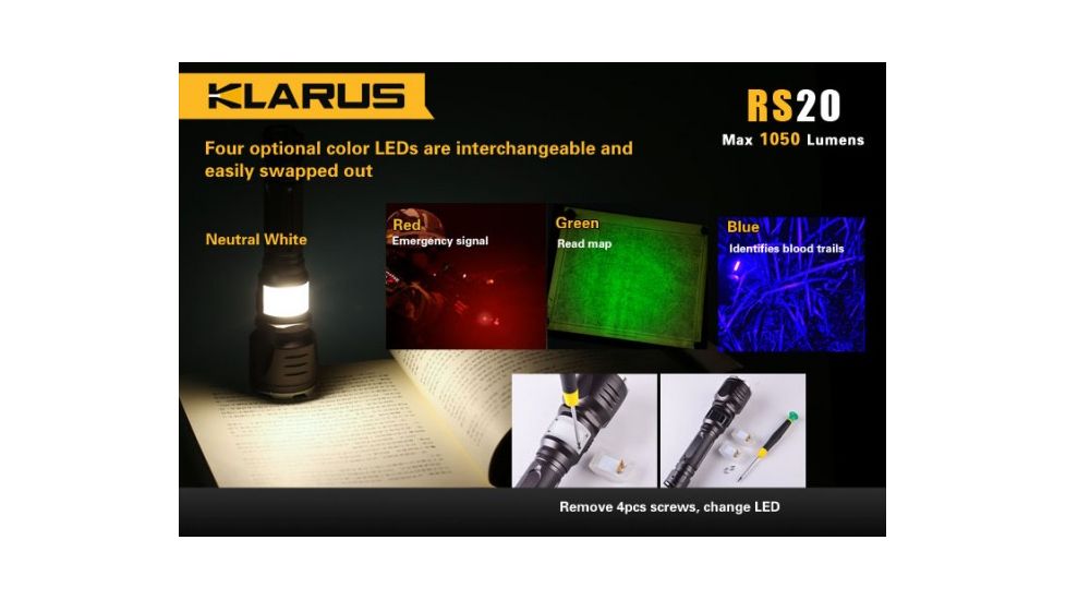 Klarus RS20 XML2 1050 Lumen Waterproof LED Flashlight w/ Rechargeable Battery,Grey KLARUS-RS20-XML2