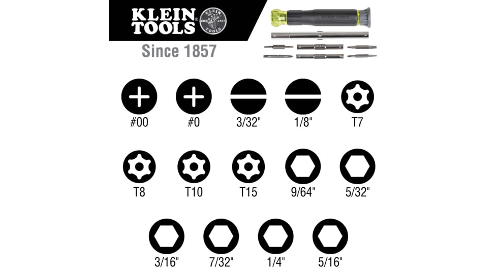 Klein Tools 14in1 Precision Screwdriver/Nut Driver, Black/Yellow, 32314