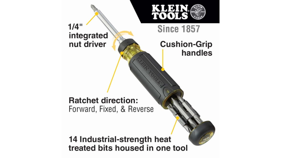 Klein Tools 15in1 Multi-Bit Ratcheting Screwdriver, Black/Yellow, 32305