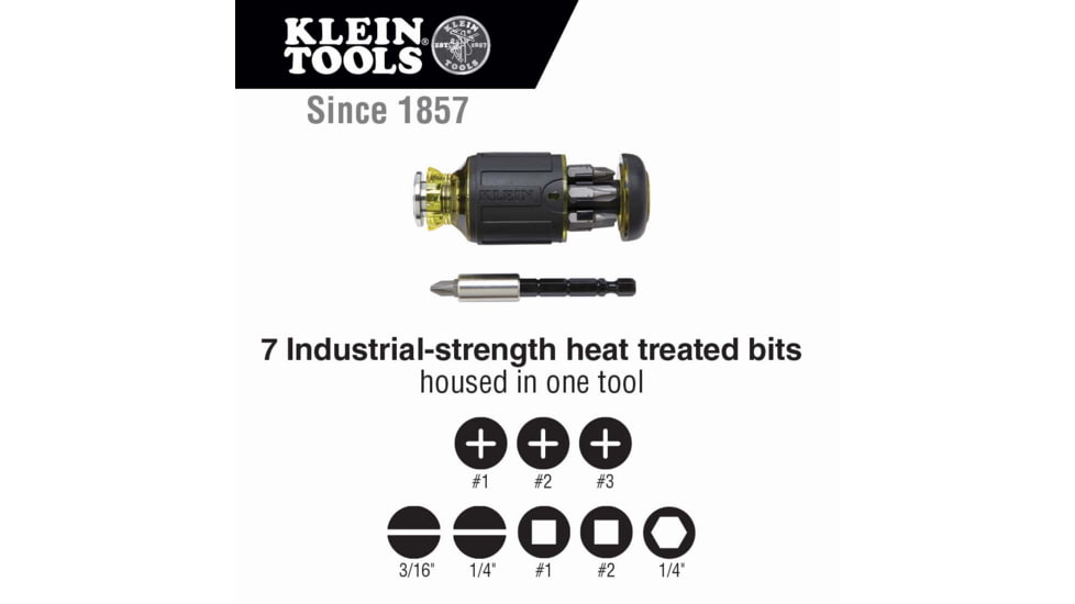 Klein Tools 8in1 Multi-Bit Adjustable Length Stubby Screwdriver, Black, 32308