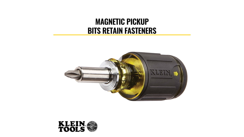 Klein Tools 8in1 Multi-Bit Adjustable Length Stubby Screwdriver, Black, 32308