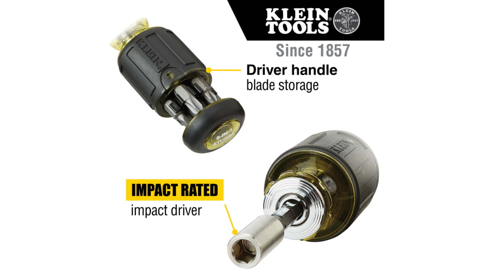 Klein Tools 8in1 Multi-Bit Adjustable Length Stubby Screwdriver, Black, 32308
