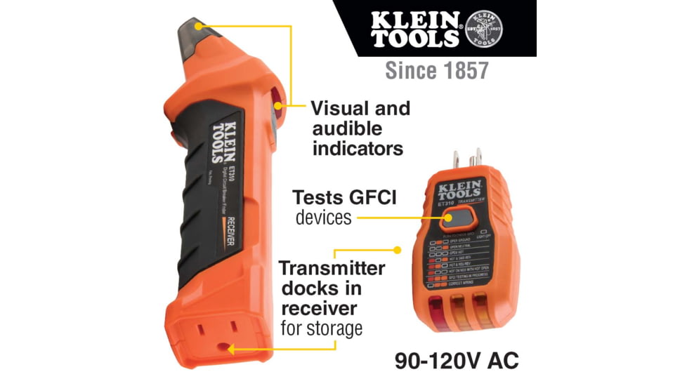 Klein Tools Circuit Breaker Finder w/GFCI Outlet Tester Digital, ET310