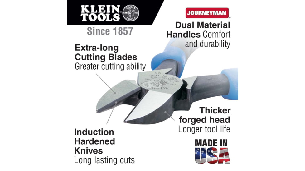 Klein Tools Heavy-Duty Diagonal Cutting Pliers, Journeyman, 9In, Blue/Black, J2000-59
