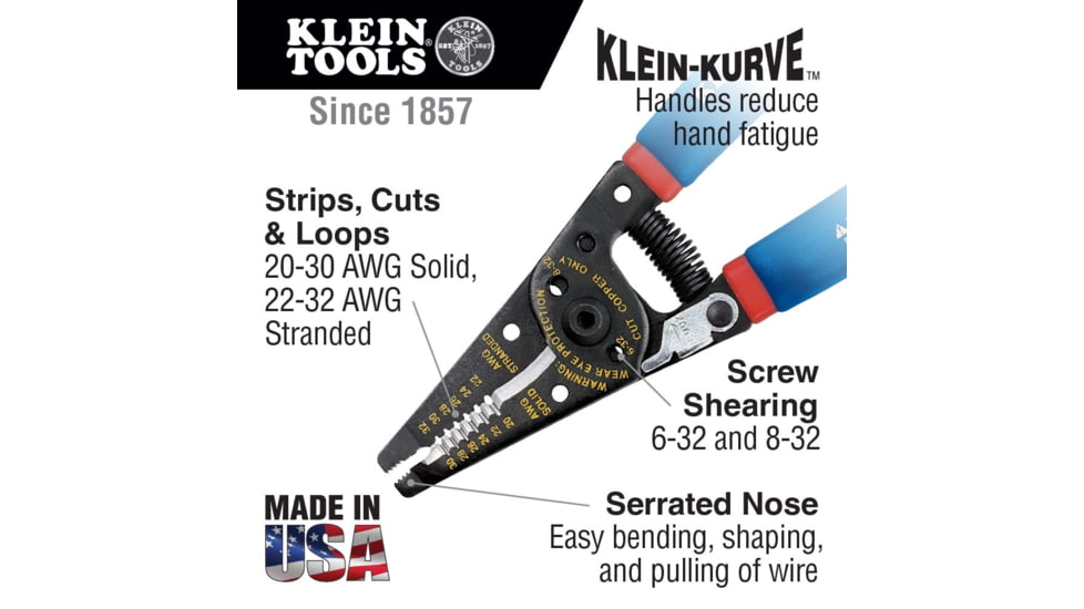 Klein Tools Kurve Wire Stripper/Cutter Solid 20-30 AWG &amp; Stranded 22-32 AWG Wire Klein, 11057