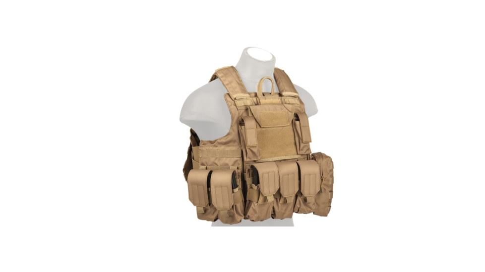 Lancer Tactical 1000D Nylon Strike Tactical Vest, Coyote Brown, CA-303KN