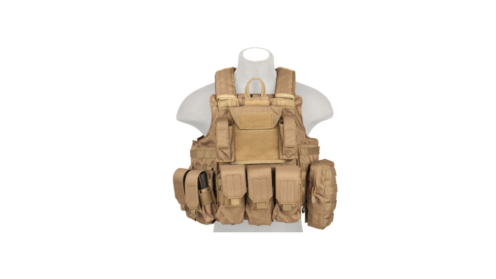 Lancer Tactical 1000D Nylon Strike Tactical Vest, Coyote Brown, CA-303KN