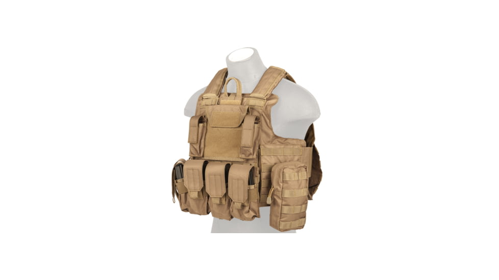 Lancer Tactical 1000D Nylon Strike Tactical Vest, Coyote Brown, CA-303KN