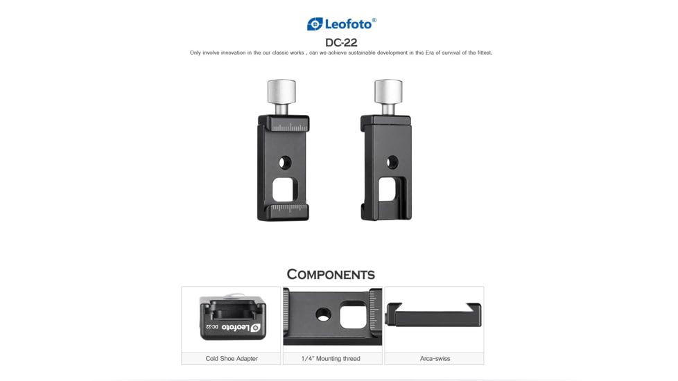 Leofoto DC-22 22mm Mini Screw-Knob Clamp - Arca Compatible, Black, DC-22