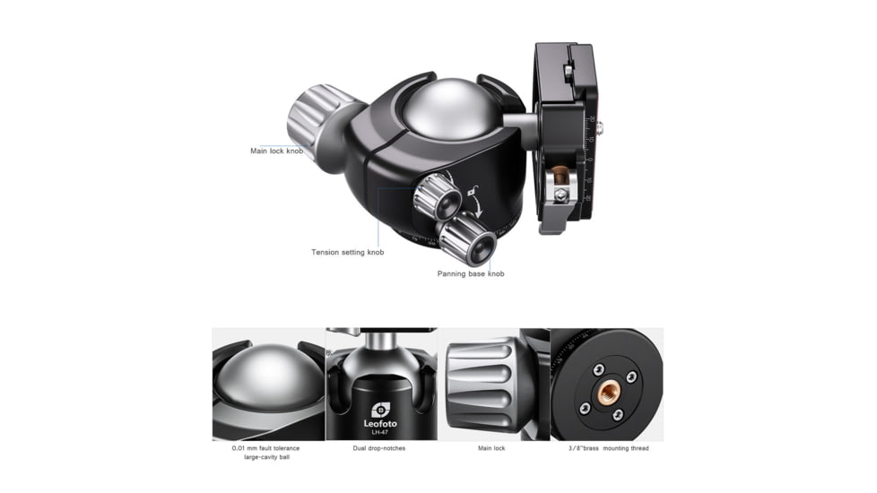 Leofoto LM-364C X Version Tripod w/ 75mm Bowl/Platform w/ LH Ballhead Set, Black, LM-364CX+LH-55LR