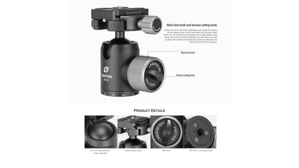 Leofoto LX-254CT/XB-32 Reversible Travel Tripod w/ Ball Head Set, Black, LX-254CT+XB-32