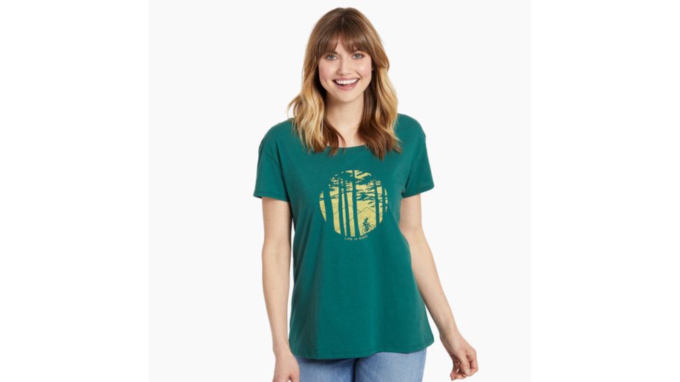 Life Is Good Mountain Bike Woods Breezy Tee Womens, Forest Green, Small, 53600-S