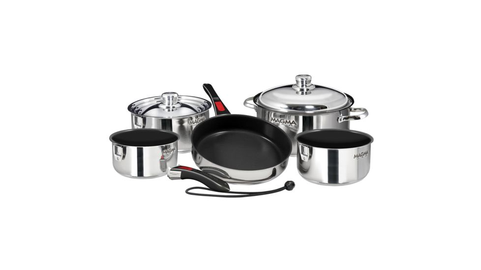 Magma Nesting 10-Piece Induction Compatible Cookware - SS Exterior &amp; Slate Black Ceramica Non-Stick Interior 58442