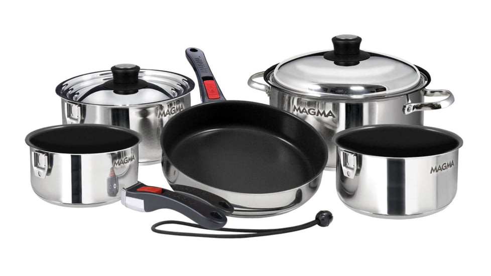 Magma Nesting 10-Piece Induction Compatible Cookware - SS Exterior &amp; Slate Black Ceramica Non-Stick Interior, A10-366-2-IND